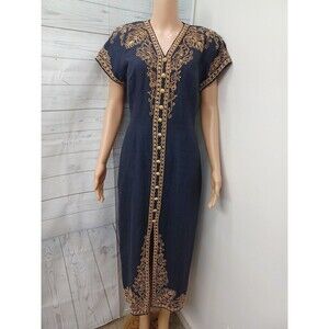 Vtg Marie St Claire Dress Lined Gold Applique Floral Sz 8